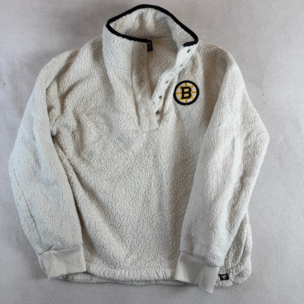 Fanatics Boston Bruins Mens Sherpa Fleece Snap Pullover Cream Medium NHL Hockey